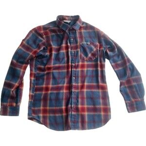 Columbia Flannel Shirt Mens Large Navy & Red Long Sleeve Button Casual Stretch